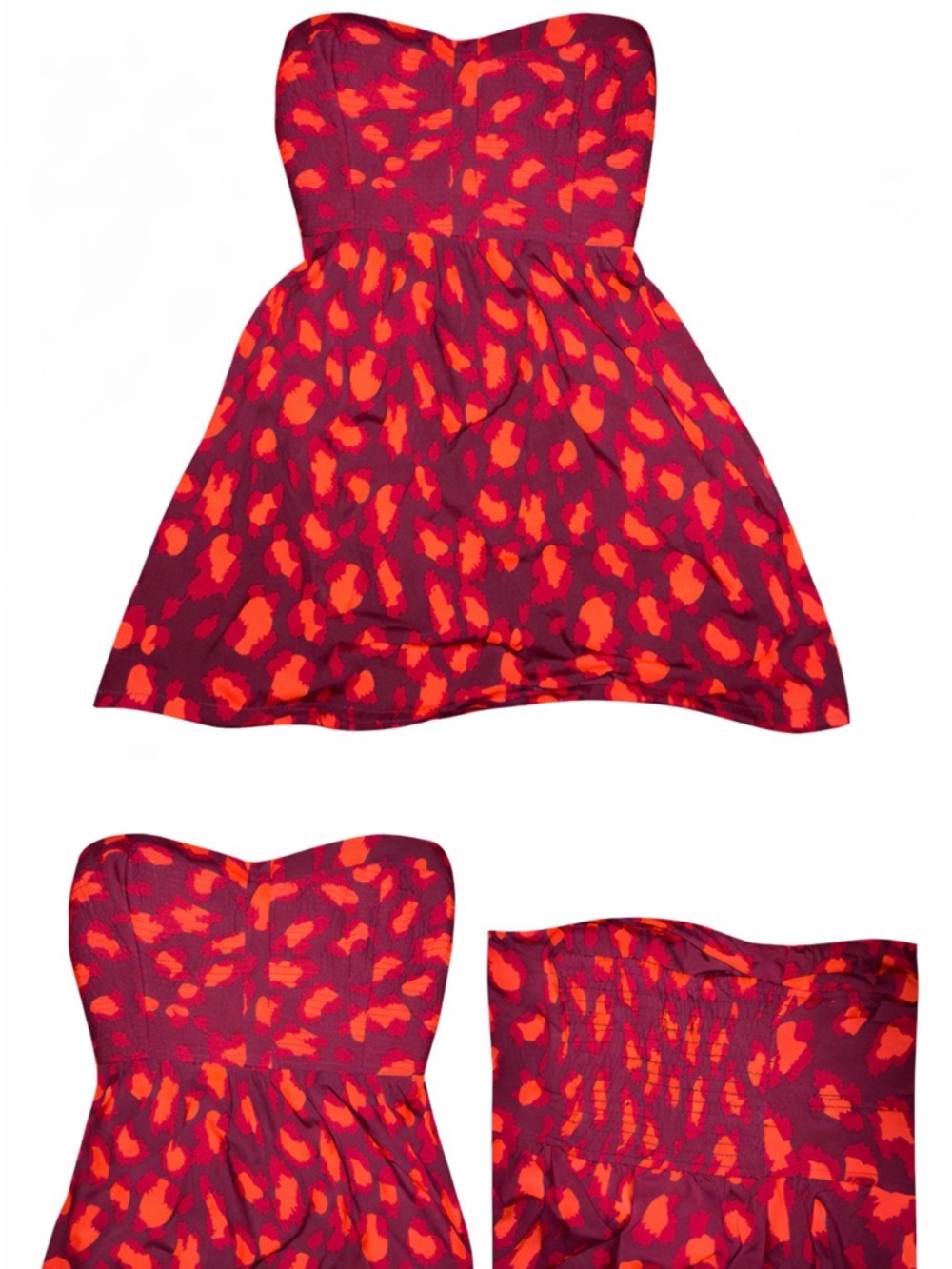 Hurley Strapless Mini Dress in Red and Orange Print